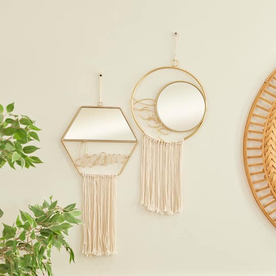 Gold Metal Contemporary Hanging Wall Mirrors Set